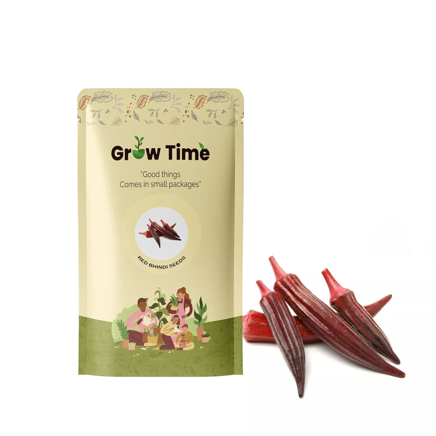 Growtime Red Okra (Bhindi) Vegetable Seeds for Home Gardening & Kitchen (Pack of 10g)