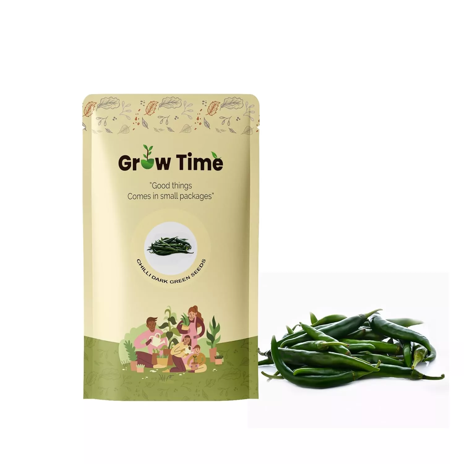 Growtime Chilli Dark Green Vegetable Seeds for Home Gardening & Kitchen (Pack of 1g)