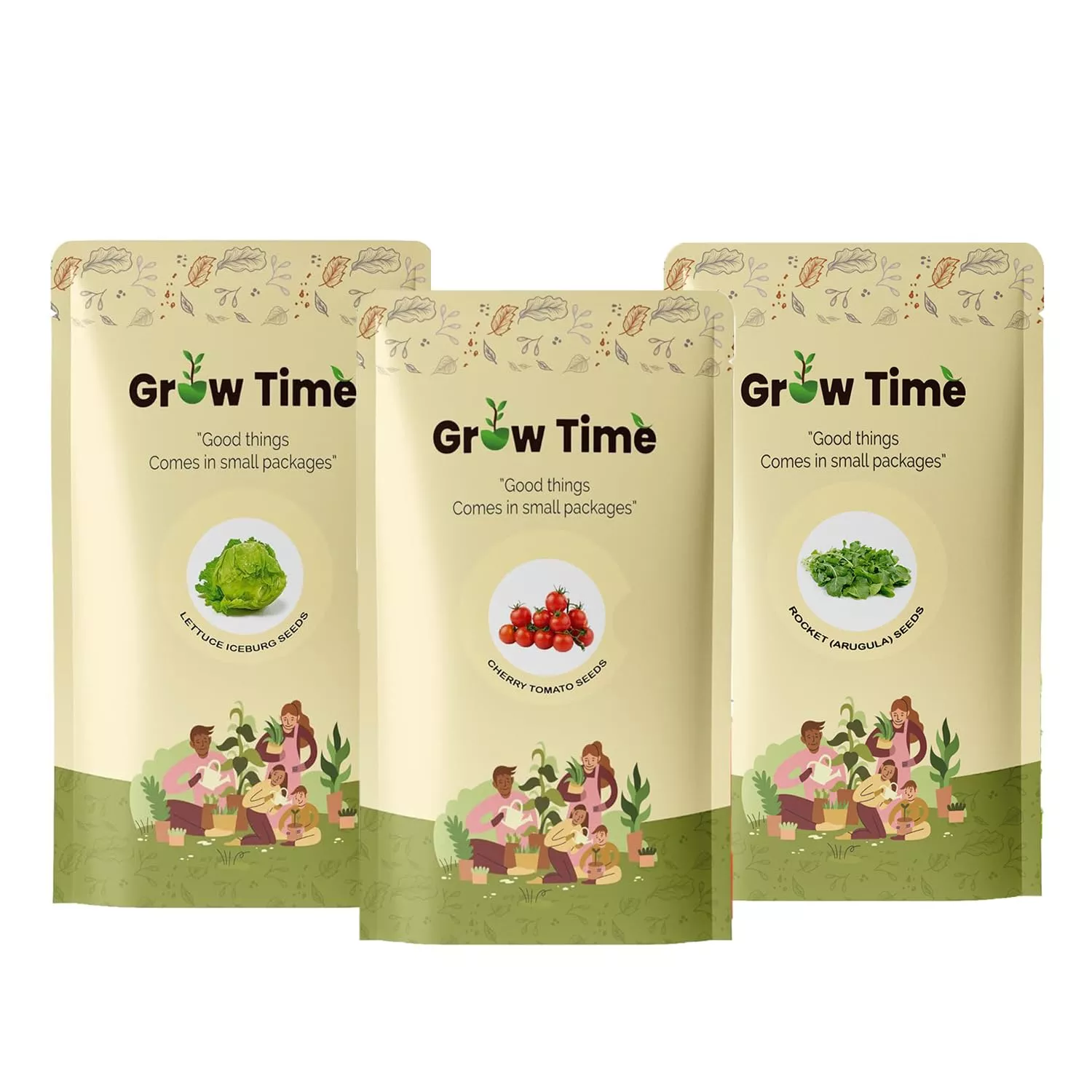 Growtime Salad Vegetable Seeds Combo of Lettuce Iceberg, Cherry Tomato & Arugula (Pack of 3)