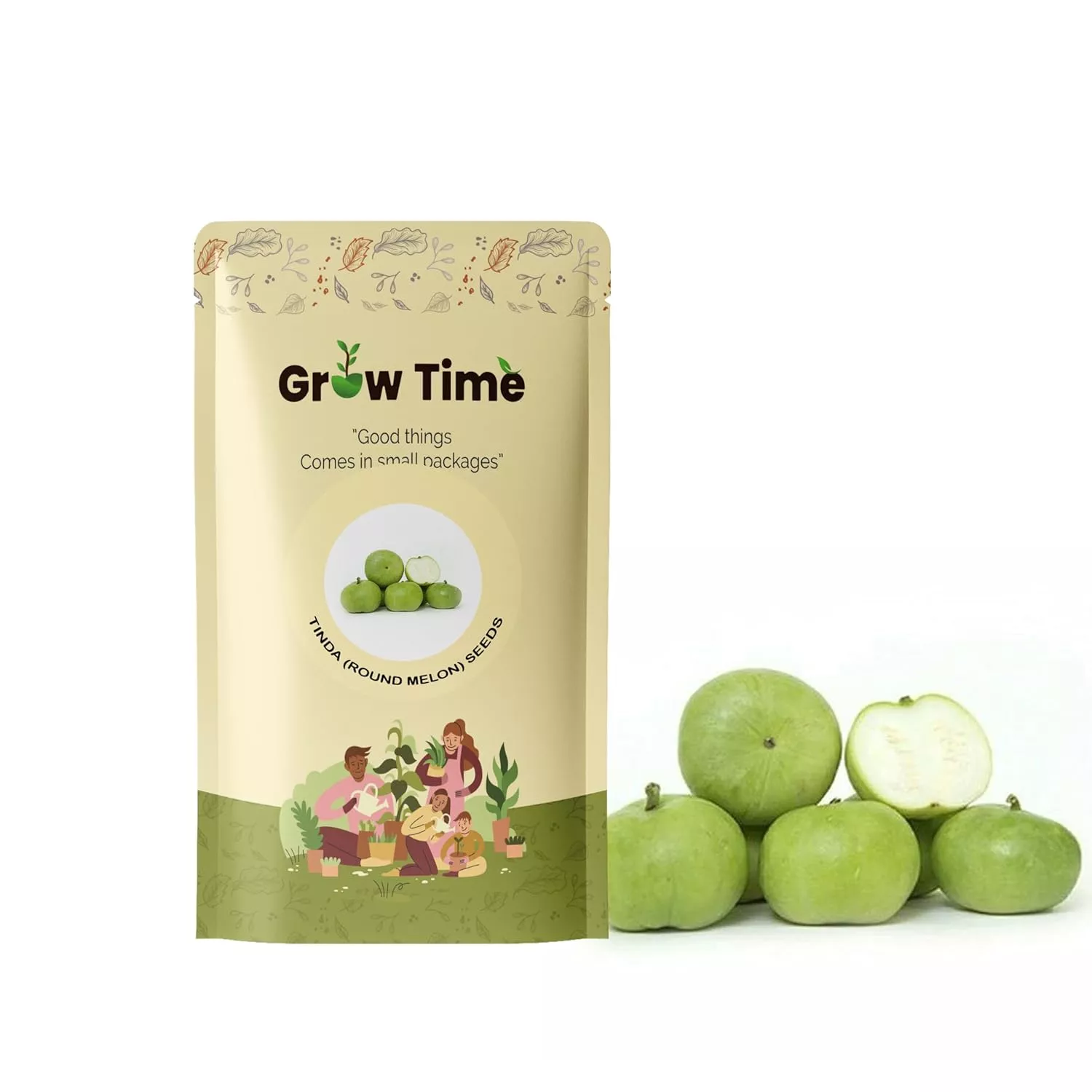 Growtime Tinda (Round Melon) Vegetable Seeds (Green, Pack of 4g)