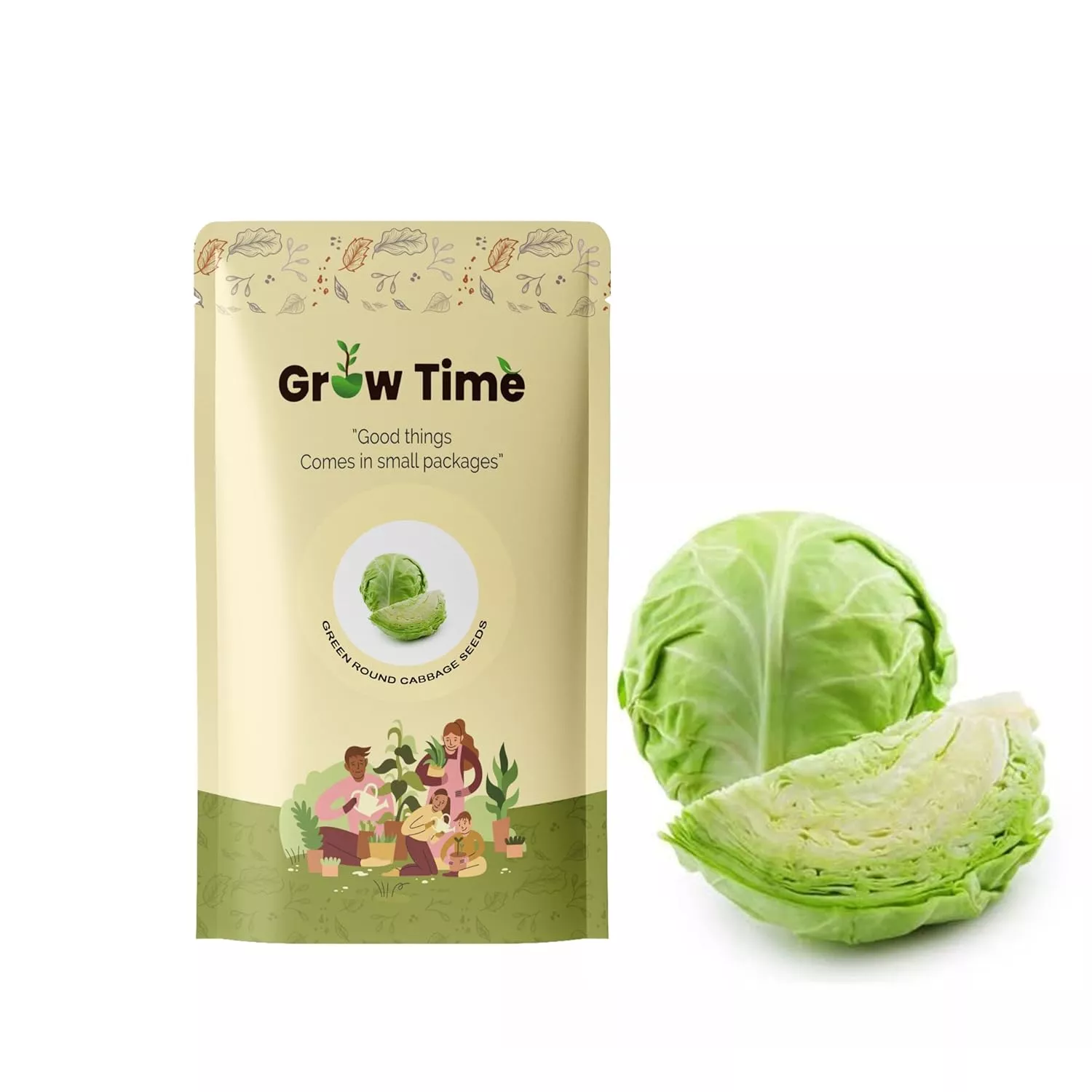 Growtime Cabbage Green Round Vegetable Seeds (Pack of 1g)