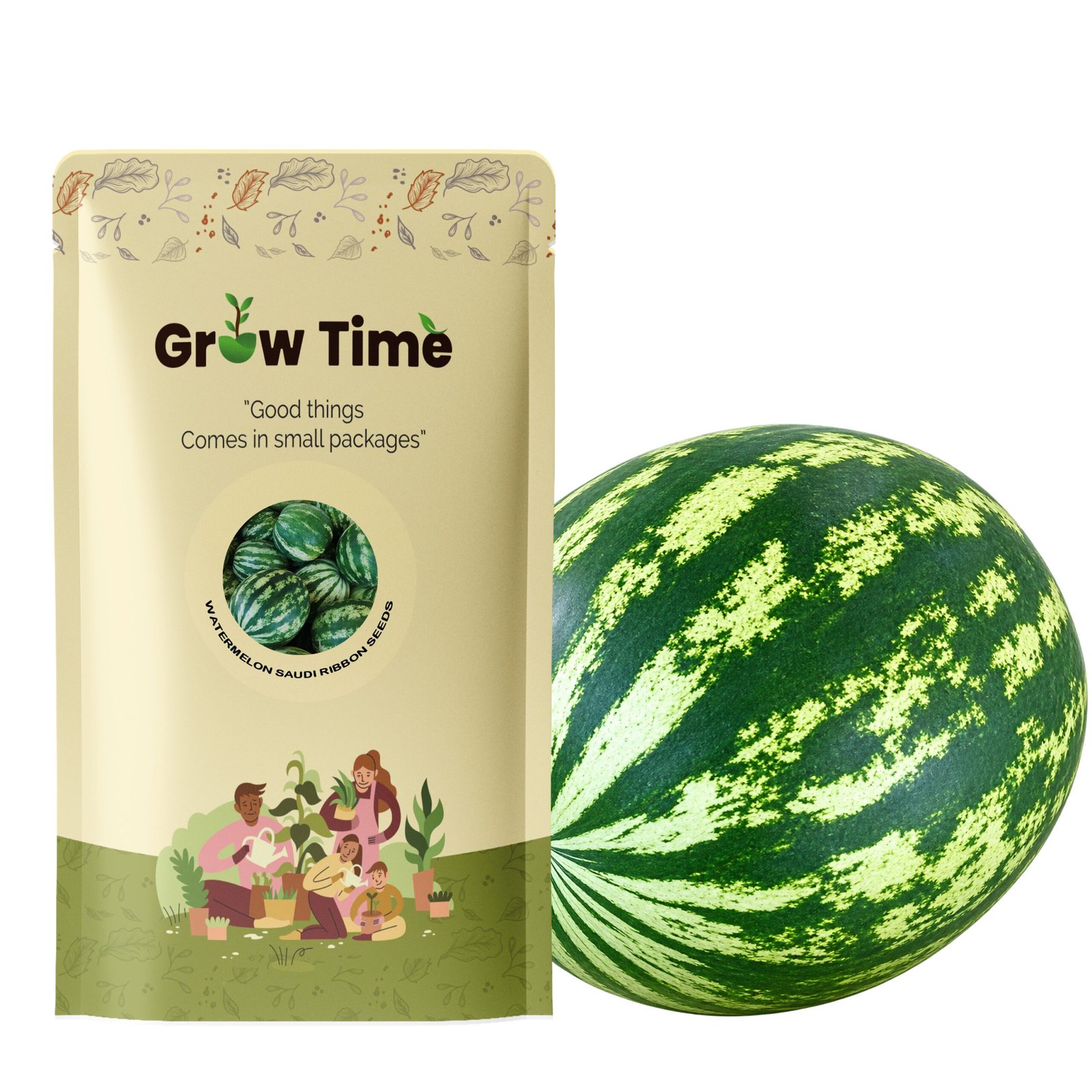 Growtime Hybrid Watermelon Saudi Ribbon Plus Chrimson Round Seeds (Pack of 2g)